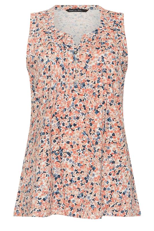 M&Co Orange Ditsy Floral Sleeveless Cotton Henley Top | M&Co 5