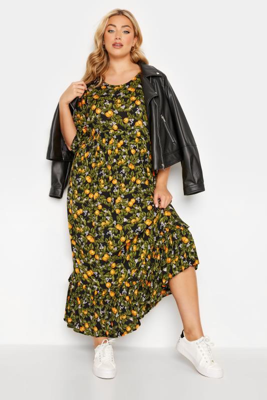 Plus Size Black Orange Print Maxi Dress | Yours Clothing 2