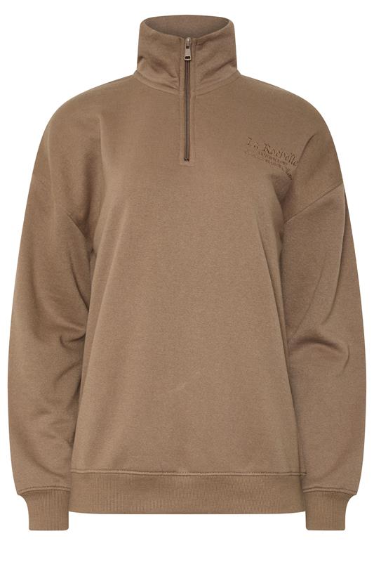 LTS Tall Women's Mocha Brown Embroidered Half Zip Sweatshirt | Long Tall Sally 5
