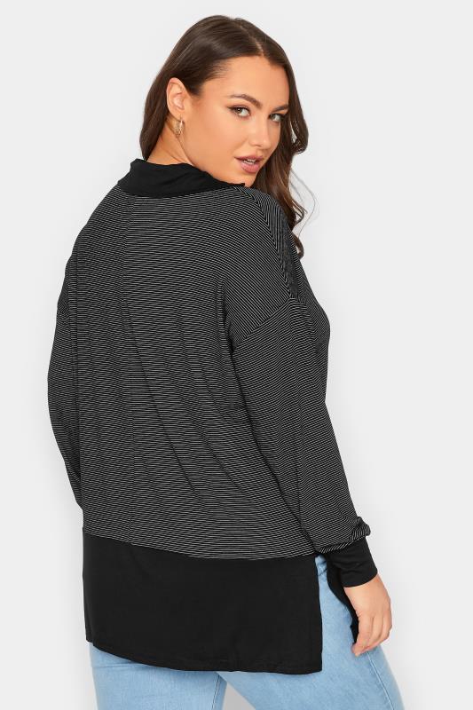 YOURS Plus Size Curve Black Stripe Polo Scoop Neck Top | Yours Clothing  3