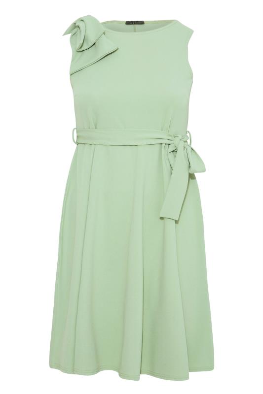 YOURS LONDON Curve Sage Green Bow Skater Dress_F.jpg