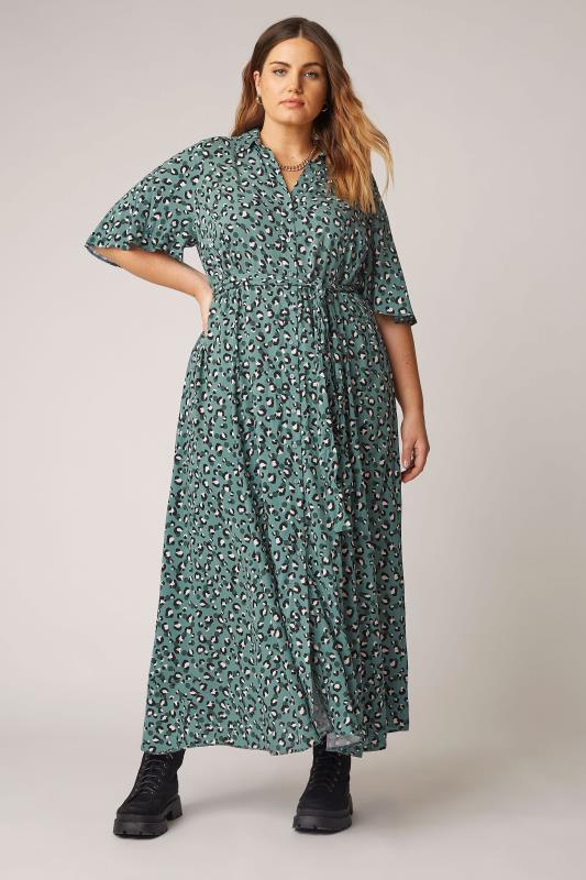  Grande Taille THE LIMITED EDIT Teal Leopard Print Shirt Maxi Dress