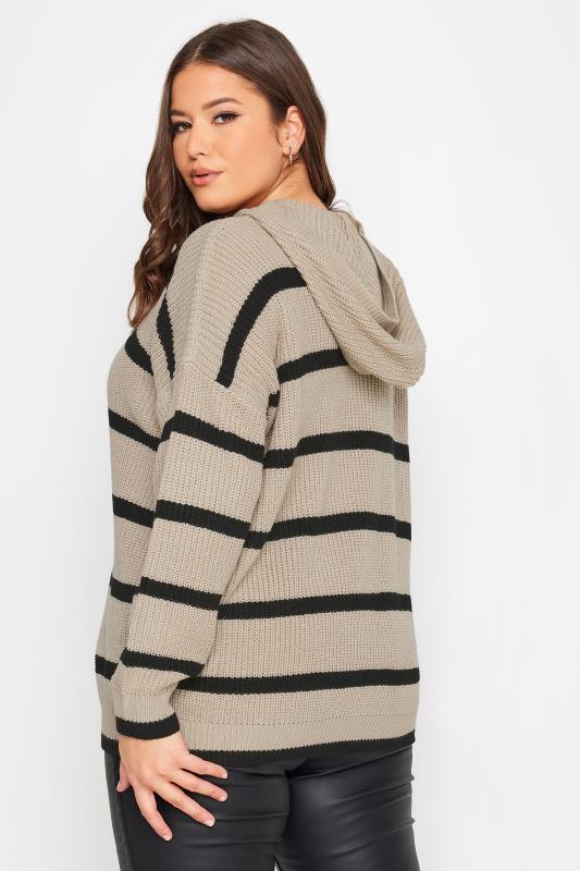 YOURS Curve Beige Brown Striped Hooded Jumper | Yours Clothing 3