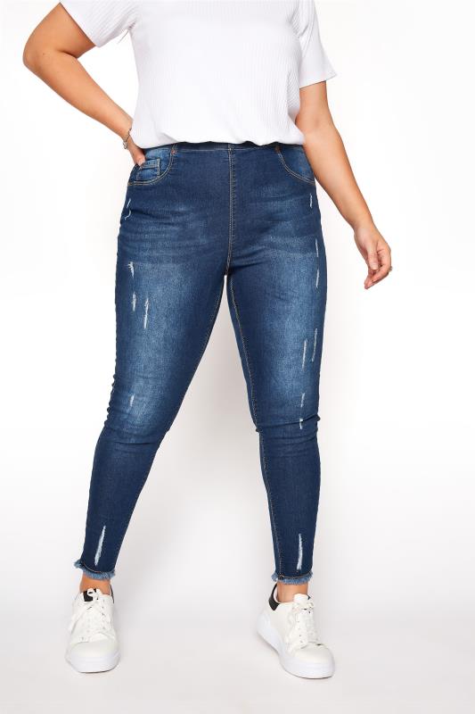 Plus Size Jeggings YOURS FOR GOOD Curve Indigo Blue Distressed Cat Scratch Stretch JENNY Jeggings