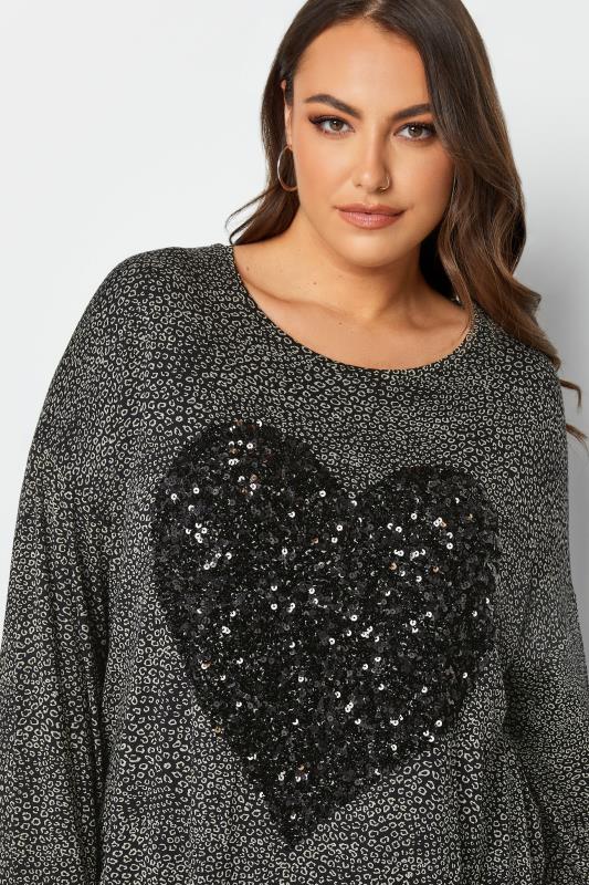 YOURS Curve Plus Size Charcoal Grey & Black Sequin Animal Print Top | Yours Clothing  4