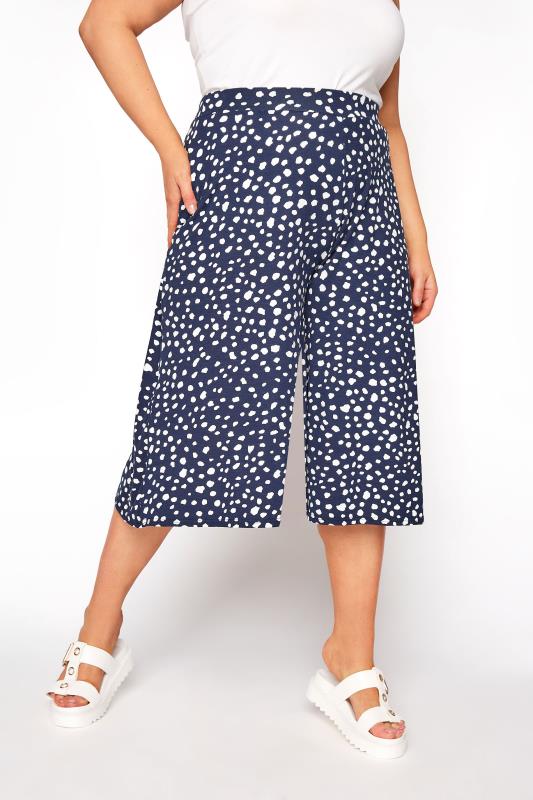 Navy Animal Spot Print Culottes | Yours 