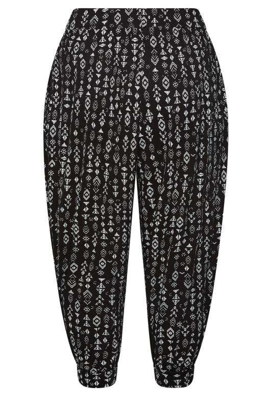 YOURS Curve Plus Size Black Aztec Print Cropped Harem Trousers | Yours Clothing  6
