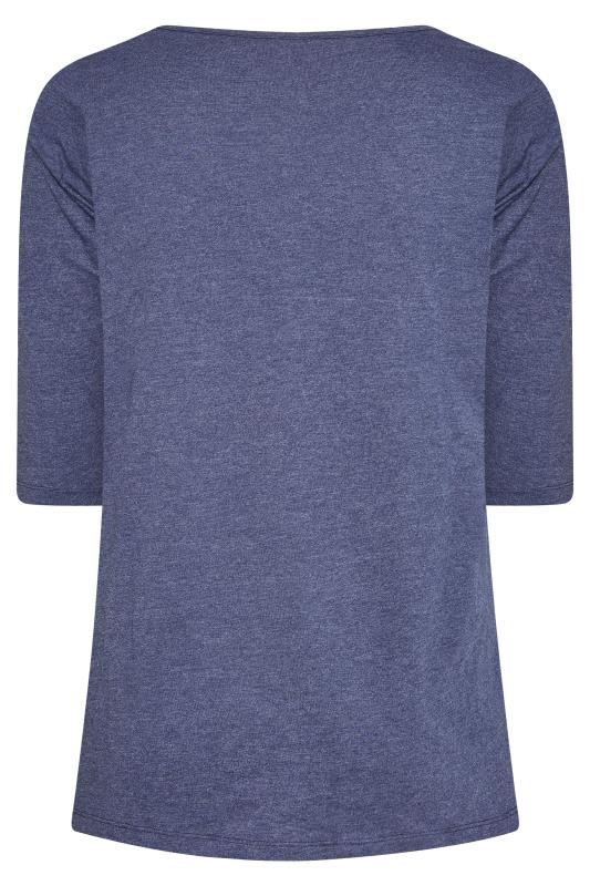Plus Size Blue Marl V-Neck Essential T-Shirt | Yours Clothing 6