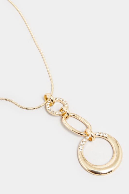 Gold Tone Diamante Triple Circle Necklace | Yours Clothing 3