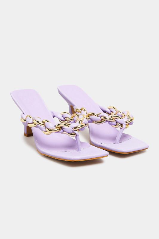 Plus Size Lilac Purple Square Toe Post Chain Mules In Standard Fit | Yours Clothing 2
