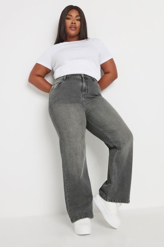 YOURS Plus Size Grey Wide Leg Denim Jeans | Yours Clothing  3