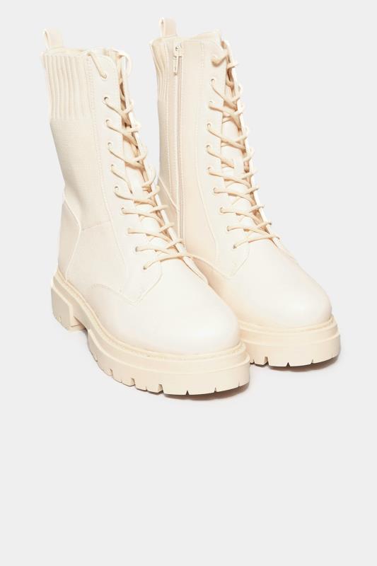 LIMITED COLLECTION Cream Sock Lace Up Boots In Wide E Fit & Extra Wide EEE Fit | Yours Clothing 2