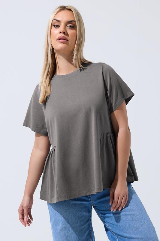  LIMITED COLLECTION camiseta gris con peplum y detalle lateral