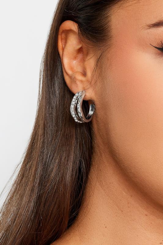 3 PACK Silver Diamante Hoop Earrings | Yours Clothing 2