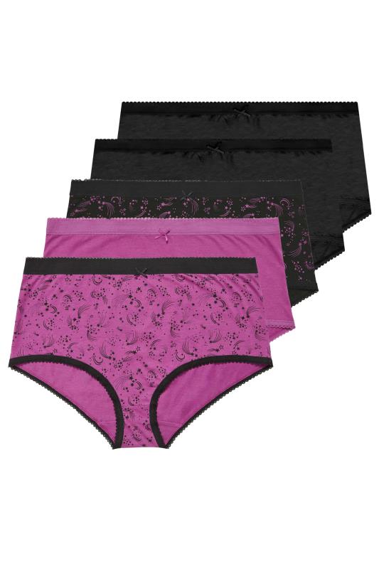 YOURS 5 PACK Plus Size Black & Purple Shooting Star Print High Waisted Full Briefs | Yours Clothing 3