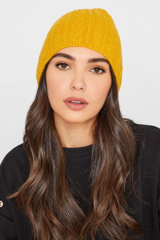 Mustard Yellow Cable Beanie Hat 2