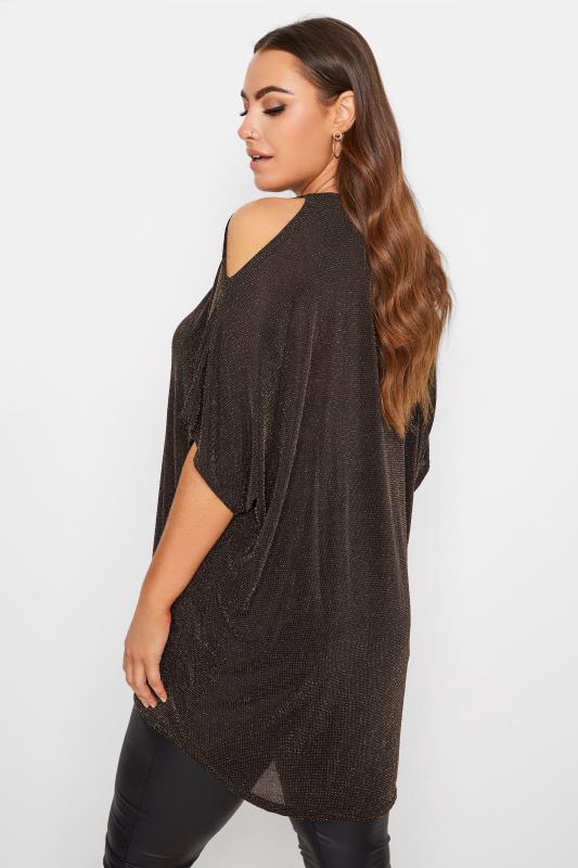 Plus Size YOURS LONDON Black & Gold Glitter Cold Shoulder Top | Yours Clothing 3