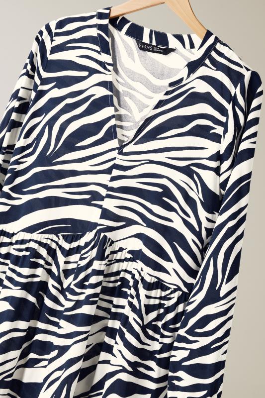 EVANS Plus Size Navy Blue Tiered Zebra Print Dress | Evans 8