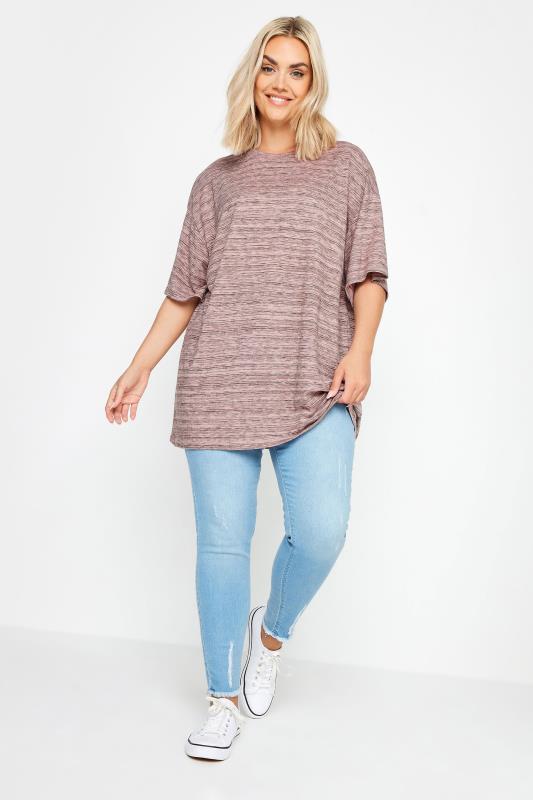 YOURS Plus Size Pink Striped Oversized T-Shirt | Yours Clothing 2