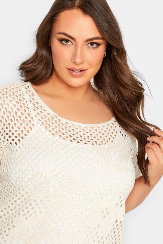 YOURS PETITE Plus Size Cream Flower Crochet Top | Yours Clothing 4