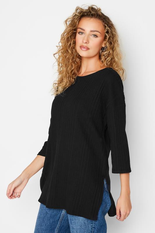  Grande Taille LTS Tall Black Ribbed Tunic Top