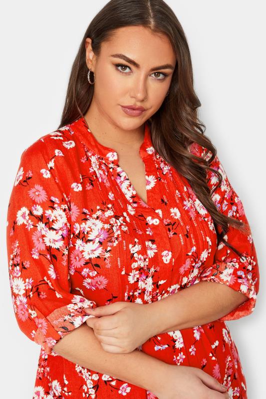 YOURS Plus Size Red Floral Pintuck Shirt | Yours Clothing 4