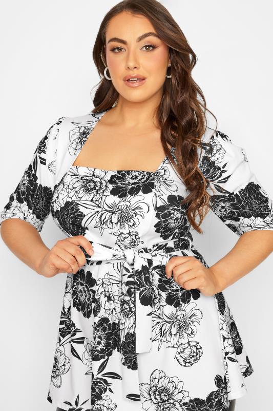 YOURS LONDON Plus Size White Floral Print Peplum Top | Yours Clothing 4