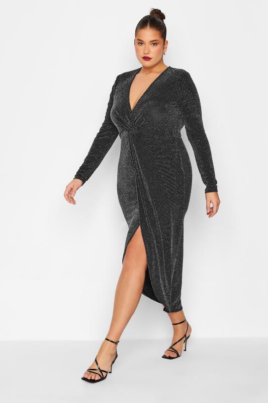 LTS Tall Women's Black & Silver Glitter Wrap Dress | Long Tall Sally 2