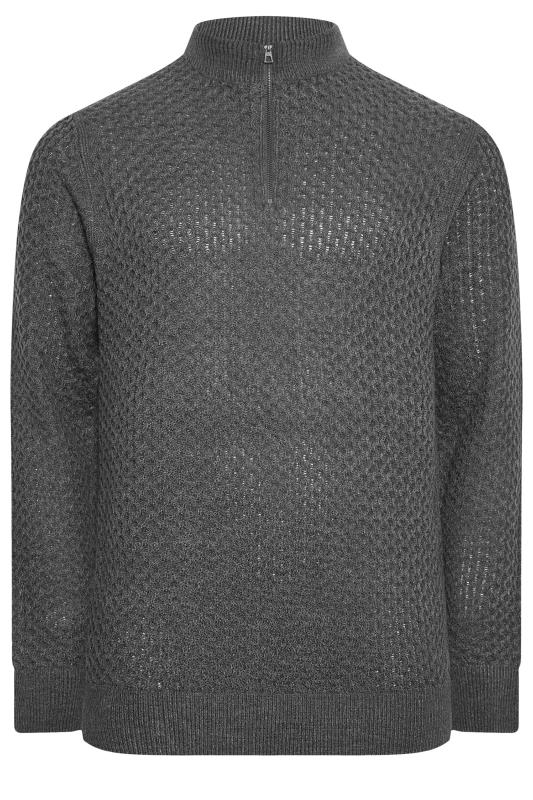 BadRhino Big & Tall Grey Quarter Zip Knitted Jumper | BadRhino 4