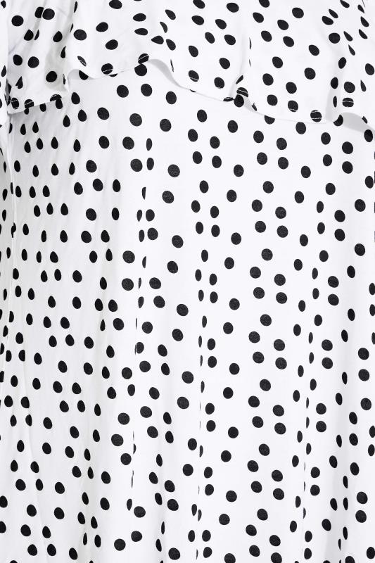 Plus Size White Polka Dot Frill Cold Shoulder Top | Yours Clothing  5