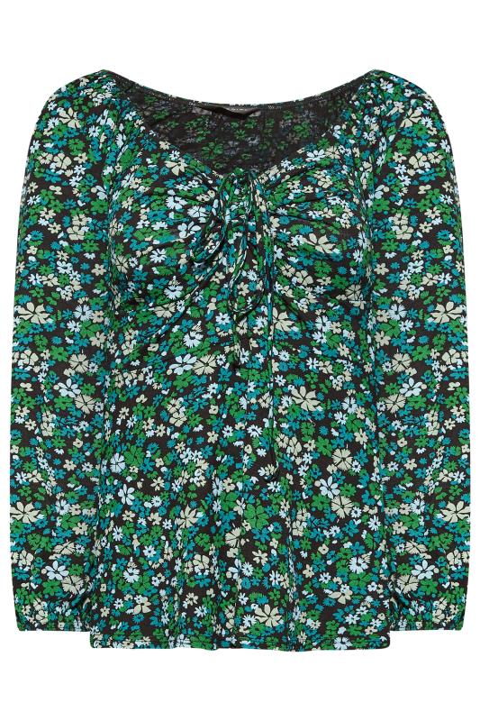 Petite Green Ditsy Print Ruched Front Top | PixieGirl 6