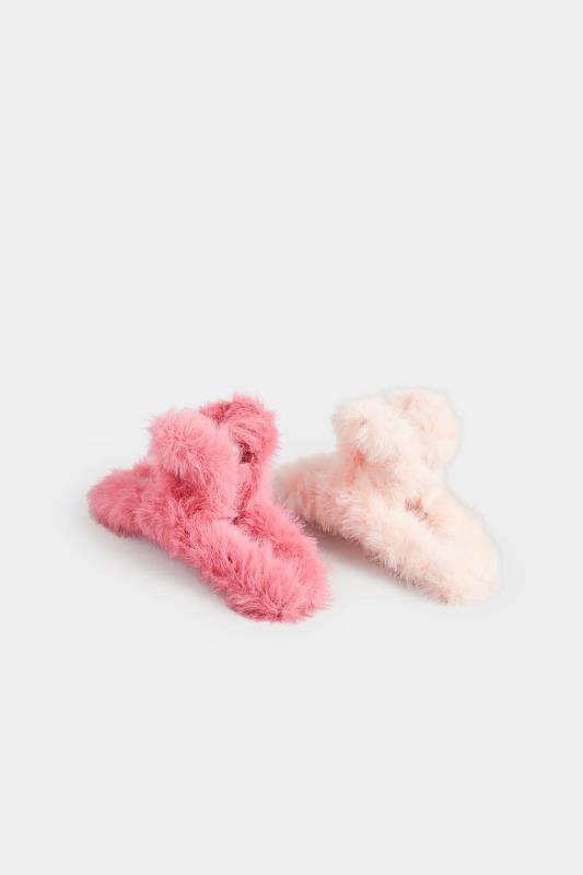 2 PACK Pink Faux Fur Hair Claw Clips 2