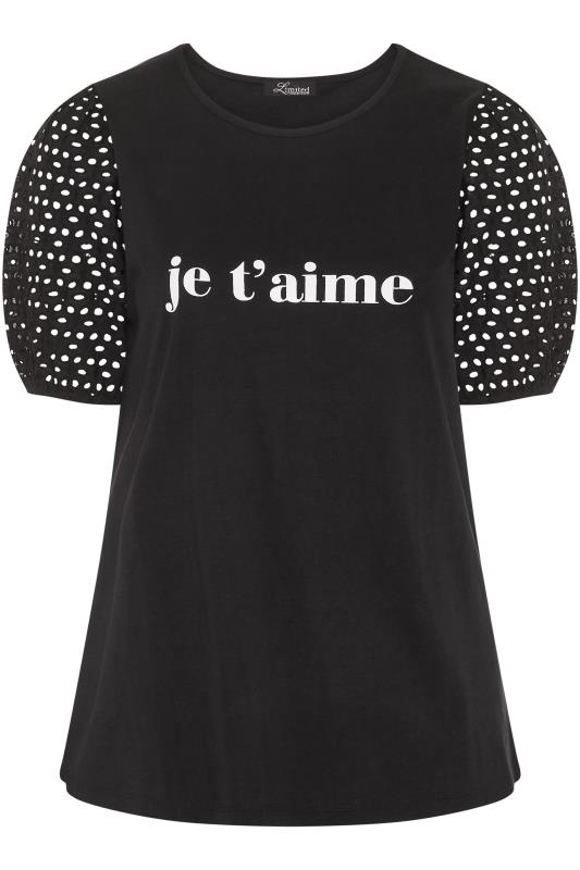 LIMITED COLLECTION Black Broderie Anglaise Puff Sleeve "Je T'aime" Slogan T-shirt_F.jpg