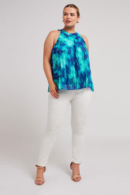 YOURS LONDON Plus Size Blue Abstract Print Pleated Top | Yours Clothing 2