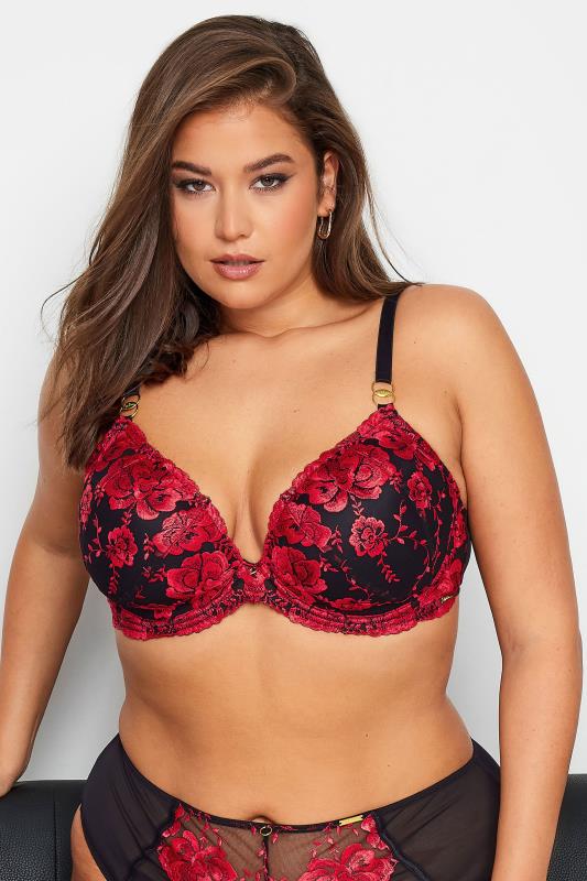  Tallas Grandes YOURS Curve Red Hallie Embroided Padded Bra