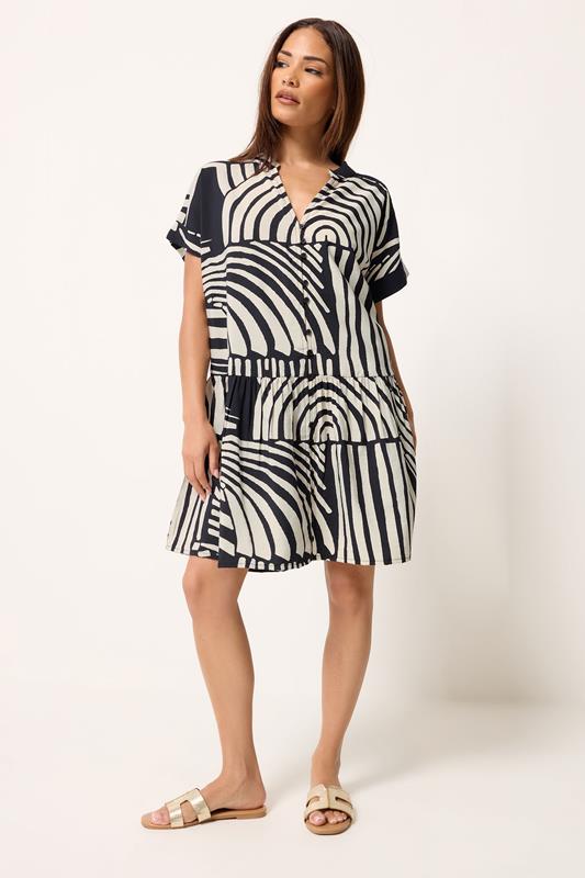 PixieGirl Petite Women's Black Abstract Button Shirt Mini Dress | PixieGirl 2