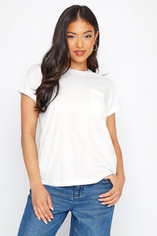 Petite White Short Sleeve Pocket T-Shirt | PixieGirl  1