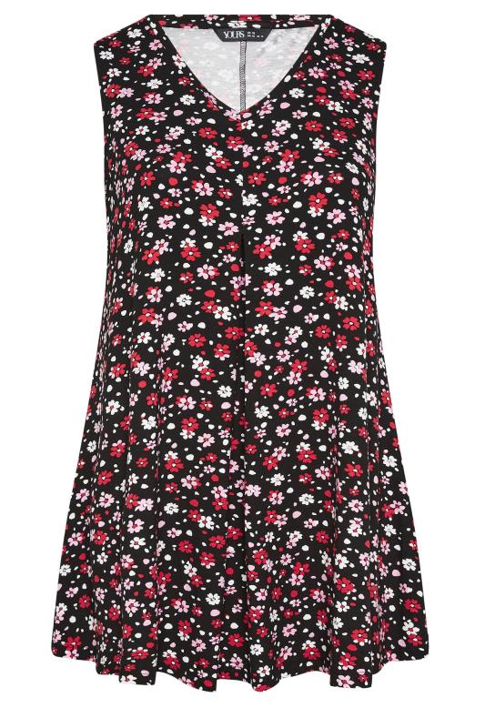 YOURS Plus Size Black Ditsy Floral Print Vest Top | Yours Clothing 5
