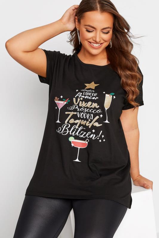 Curve Black 'Tequila, Blitzen!' Glitter Slogan Christmas T-Shirt | Yours Clothing 4