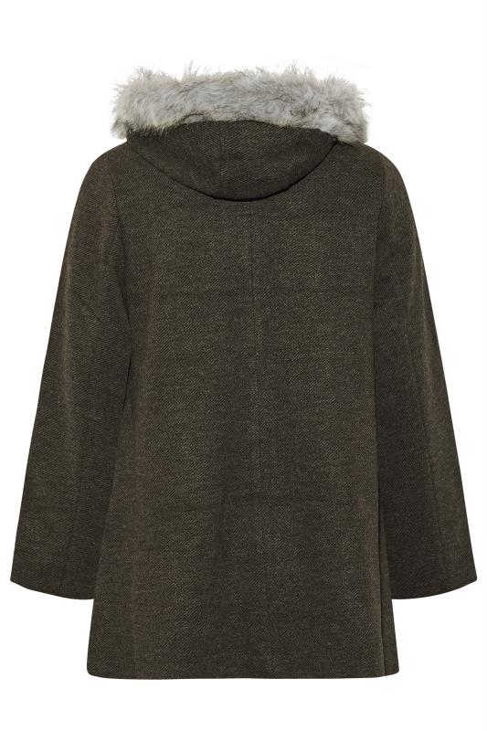 Plus Size Grey Twill Faux Fur Trim Duffle Coat | Yours Clothing 9