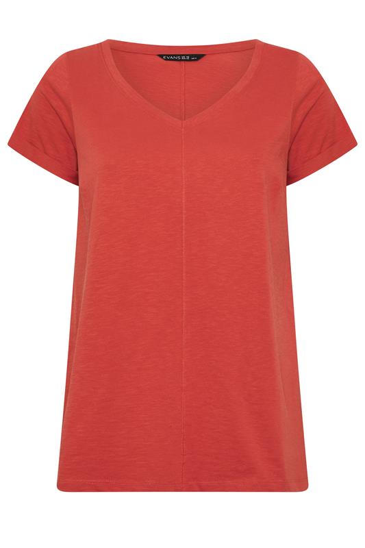 EVANS Plus Size Rust Orange V Neck Cotton T-Shirt | Evans 6
