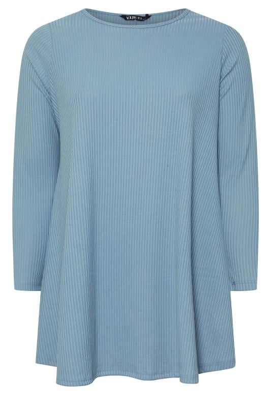 YOURS Plus Size Light Blue Ribbed Swing Top | Yours Clothing 5