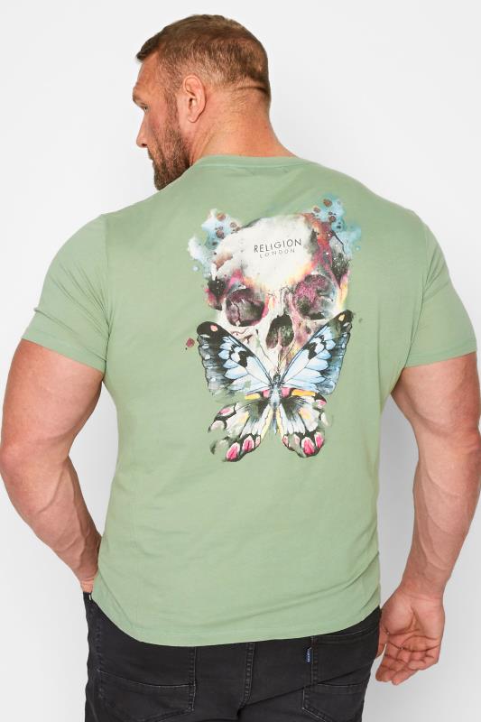 RELIGION Big & Tall Green Butterfly Skull Print T-Shirt | BadRhino 2