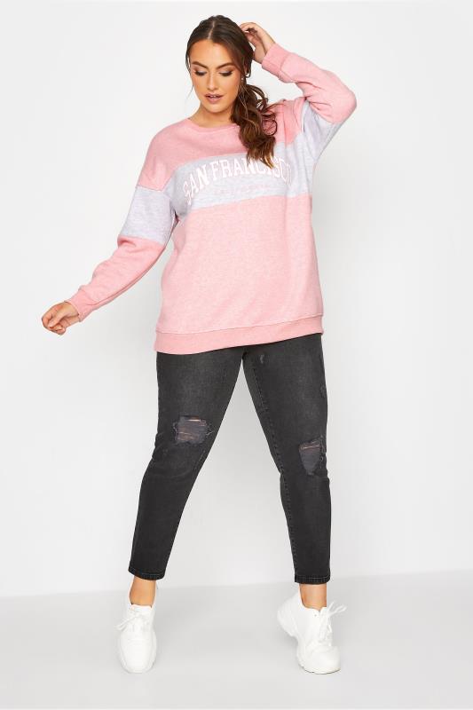 Plus Size Pink 'San Francisco' Slogan Varsity Sweatshirt | Yours Clothing 2