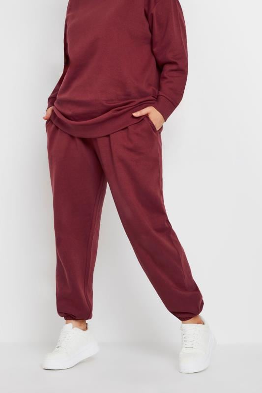 Plus Size  YOURS Curve Washed Burgundy Red Cuffed Joggers