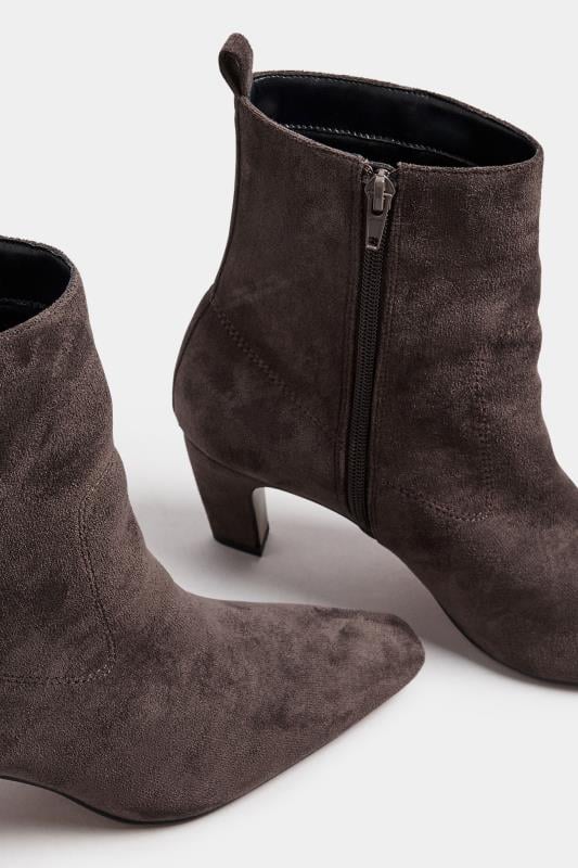 LTS Brown Faux Suede Heeled Ankle Boot In Standard Fit | Long Tall Sally 5