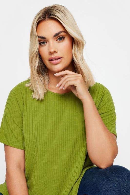 YOURS Plus Size Green Ribbed Short Sleeve T-Shirt | Yours Clothing 4