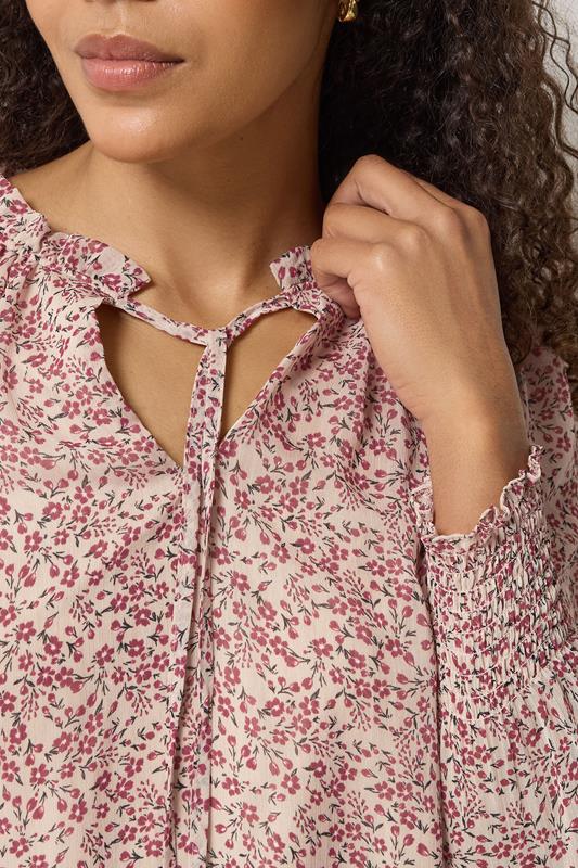 M&Co Cream & Red Floral Print Tie Neck Blouse | M&Co 5