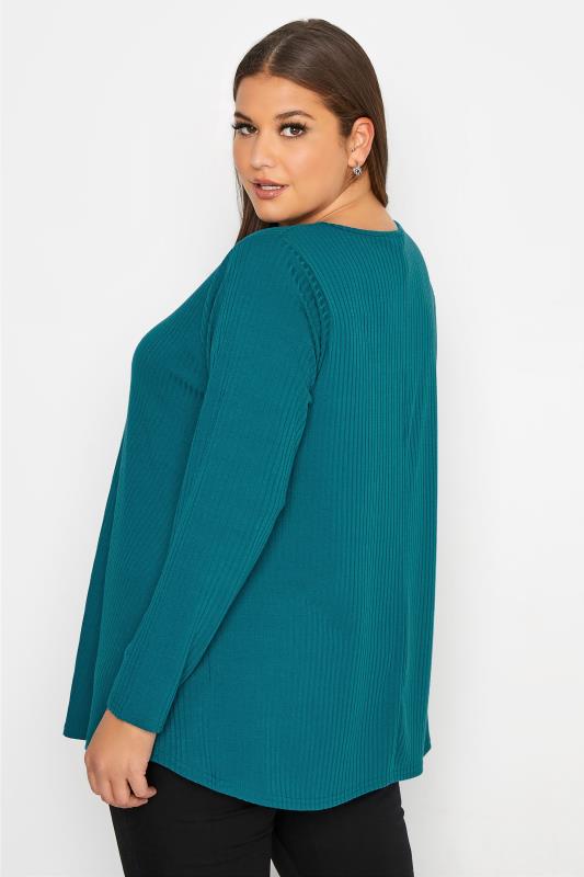 LIMITED COLLECTION Curve Teal Blue Ribbed Top_c.jpg