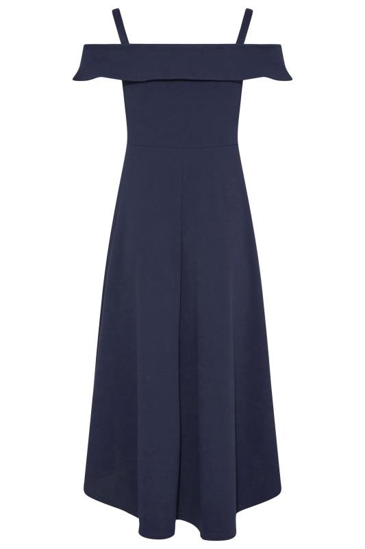 YOURS LONDON Plus Size Curve Navy Blue Bardot High Low Midi Dress | Yours Clothing 7